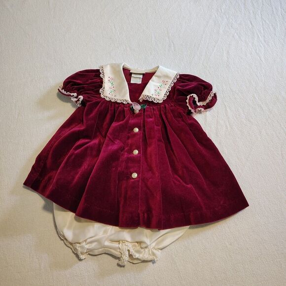 B.T. Kids Other - Vtg b.t. Kids Dress Cottagecore Prairie 90s 80s Lace Floral Velvet Size 9-12 Mo